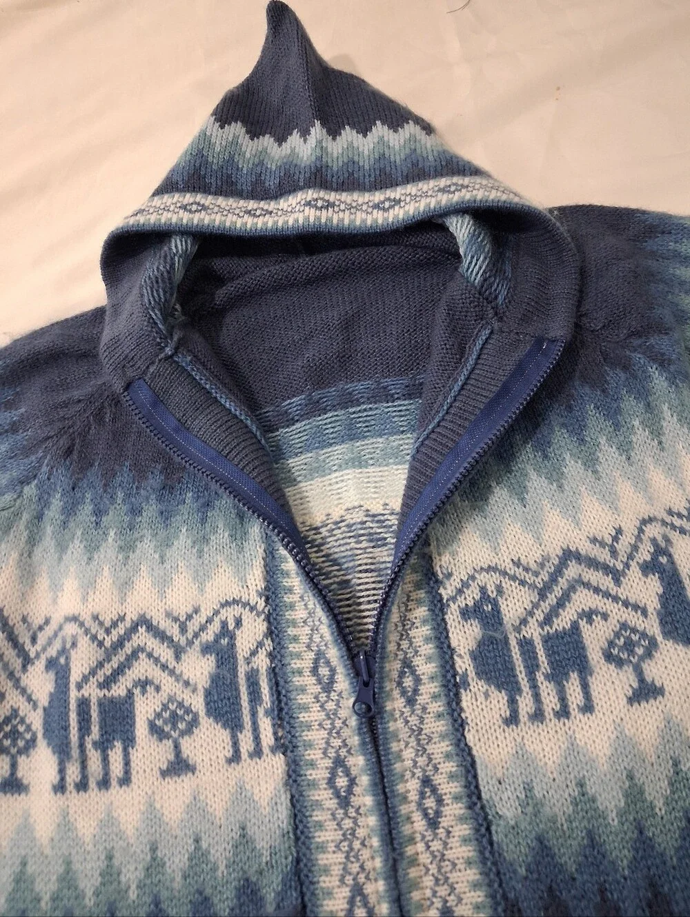 Alpaca Wool Peruvian Zip Up Cardigan Sweater With Pockets Hooded